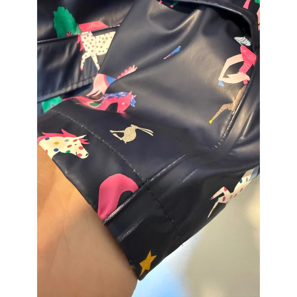 Joules Kids Navy Horse Print Right as Rain Waterproof Fleece Lined Jacket Size 8